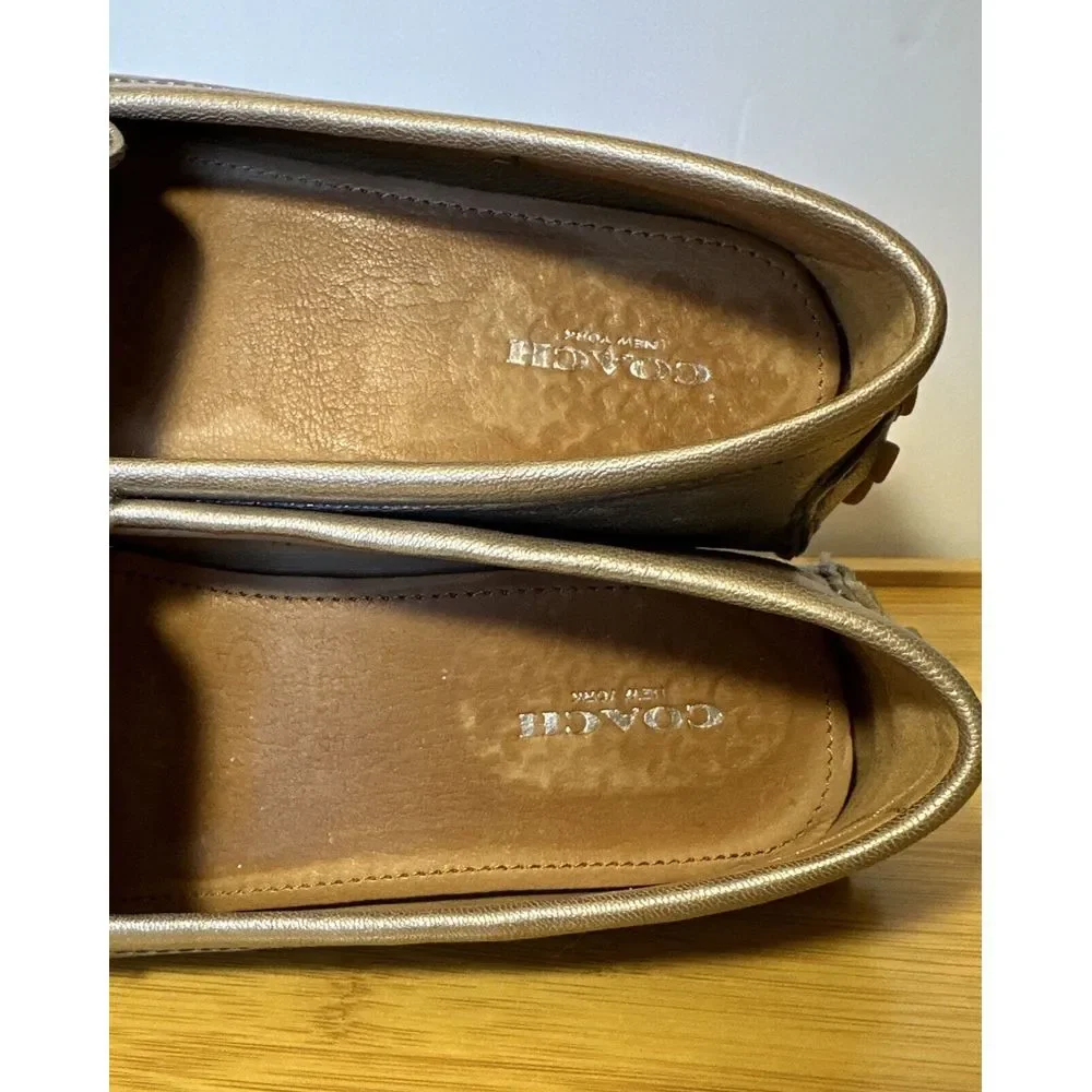 Coach Napoleon‎ Metallic Gold Jillian Leather Driving Loafers, Size 7B M